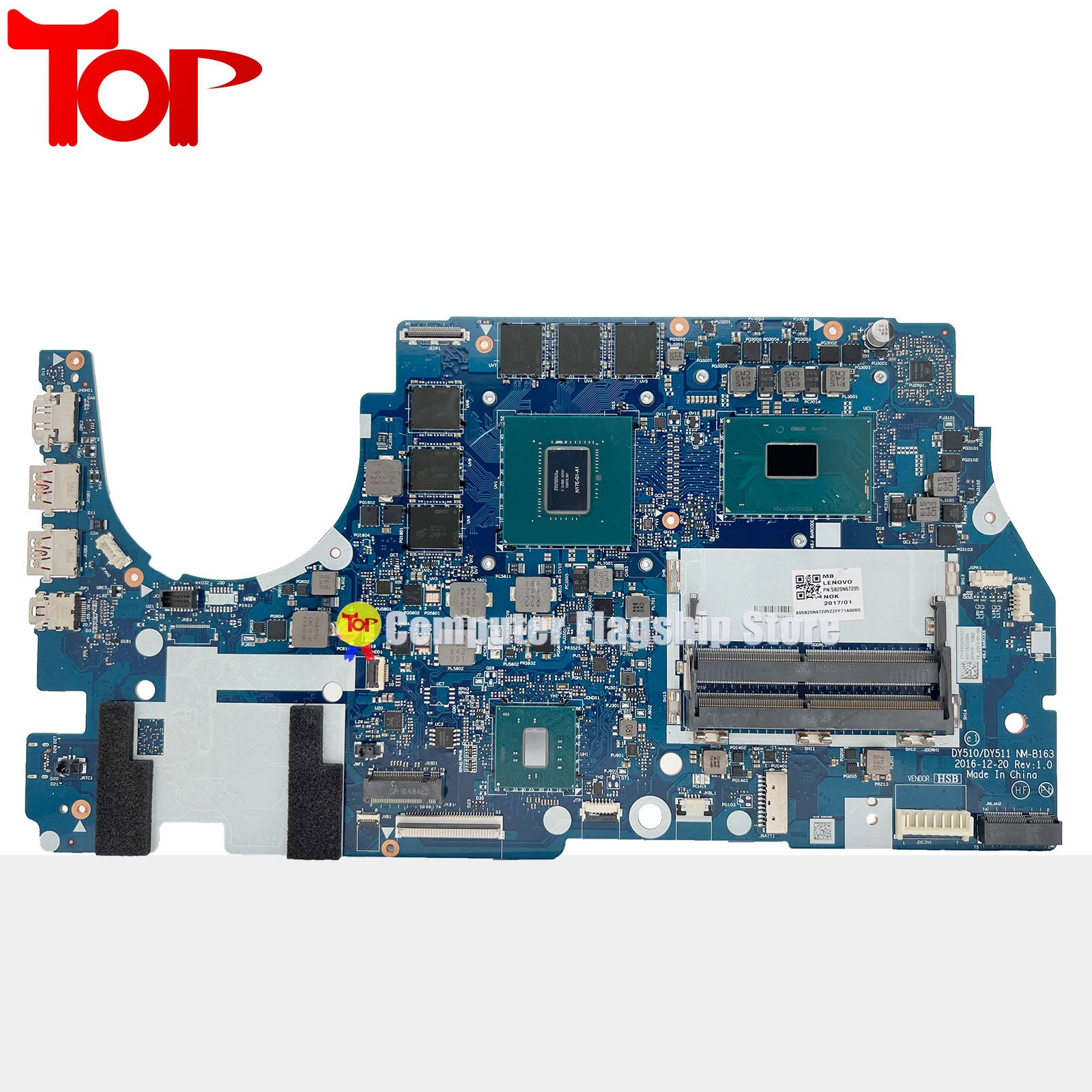 Y720-15IKB Laptop Motherboard For LENOVO Y720-15 Dy510/Dy51 NM-B163 I5-7300HQ I7-7700HQ GTX1060 V6G Mainboard TEST