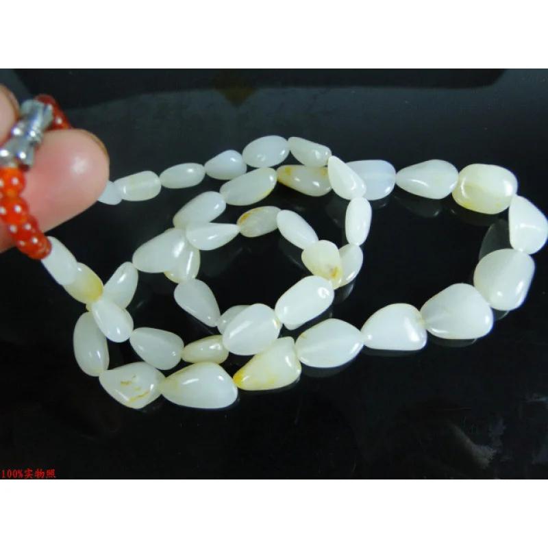 Hotan seed material hanging cord, sheep fat grade white jade stone necklace men and women, with skin,