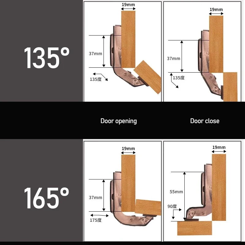 115 135 165 degrés charnières liaison pliante deux portes coin spécial grand Angle spécial meubles de cuisine placard charnière d'angle