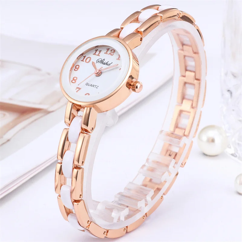 WOKAI high quality 18K rose Gold fashion casual women\'s small dial bracelet Luxury quartz watch Student girl clock vintage