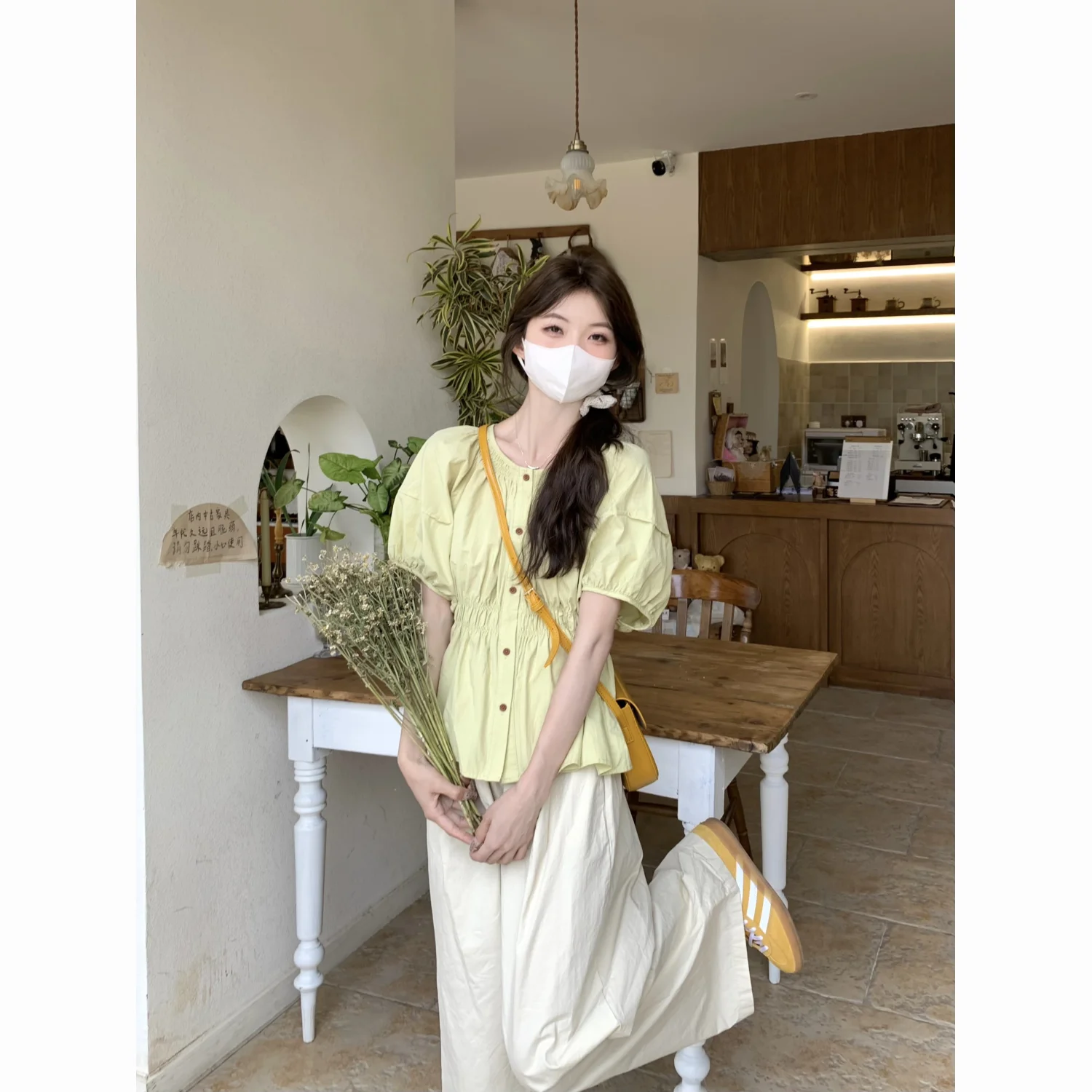 

Short Sleeve Shirts Women Artistic Print Graffiti Blouse Button Up Casual Modern Street Minimalist Summer Relaxed Fit Urban Chic