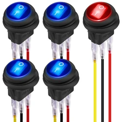 5PCS 12V 20A Waterproof Rocker Switch Lighted Round ON Off 3 Pin 12 Volt Weatherproof Illuminated Toggle for Marine Car RV Truck