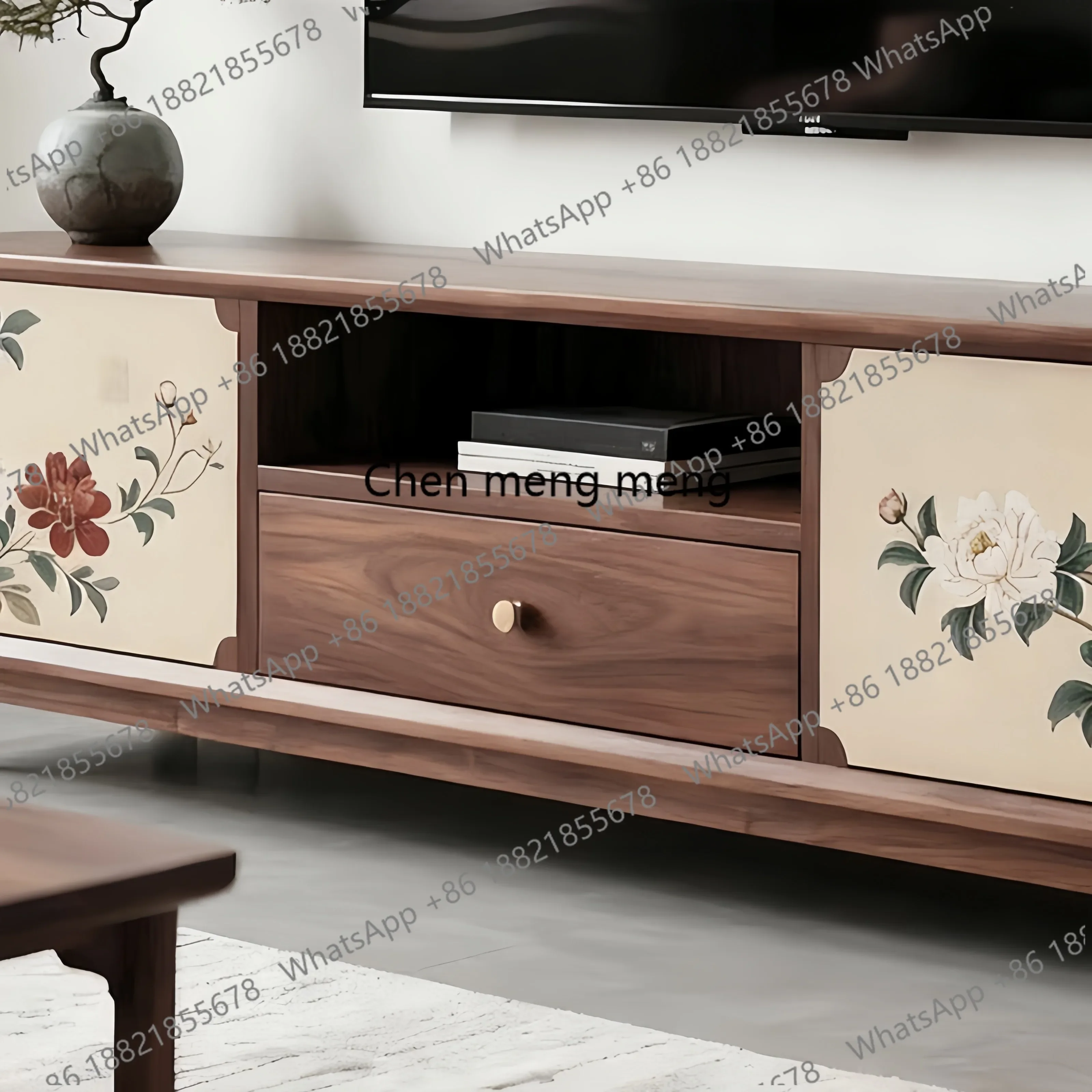 

Hot sales Chinese-style wood TV cabinet hand-painted flower and bird picture walnut light luxury living room locker Song's aest