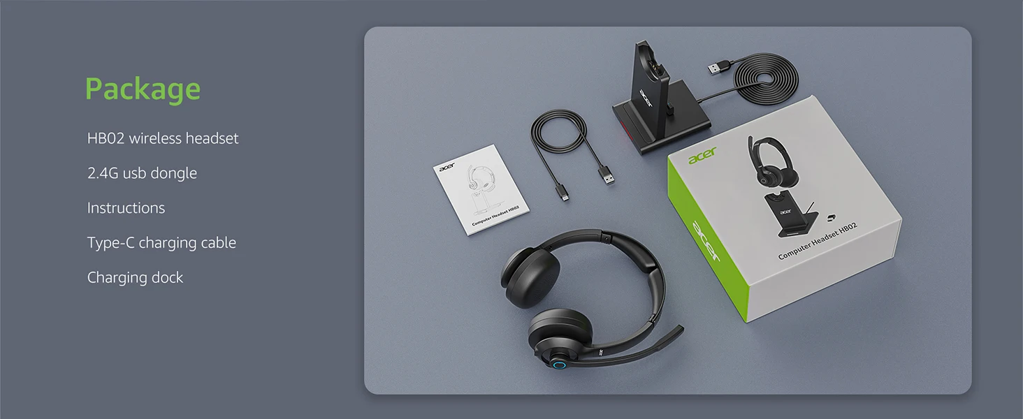 NEUE Acer HB02 Kabellose Headsets für die Arbeit 2,4G Bluetooth 5.3 Dual-Mode-Kopfhörer ENC Kristallklare Anrufe Mikrofon USB-Dongle für PC – Detail 7