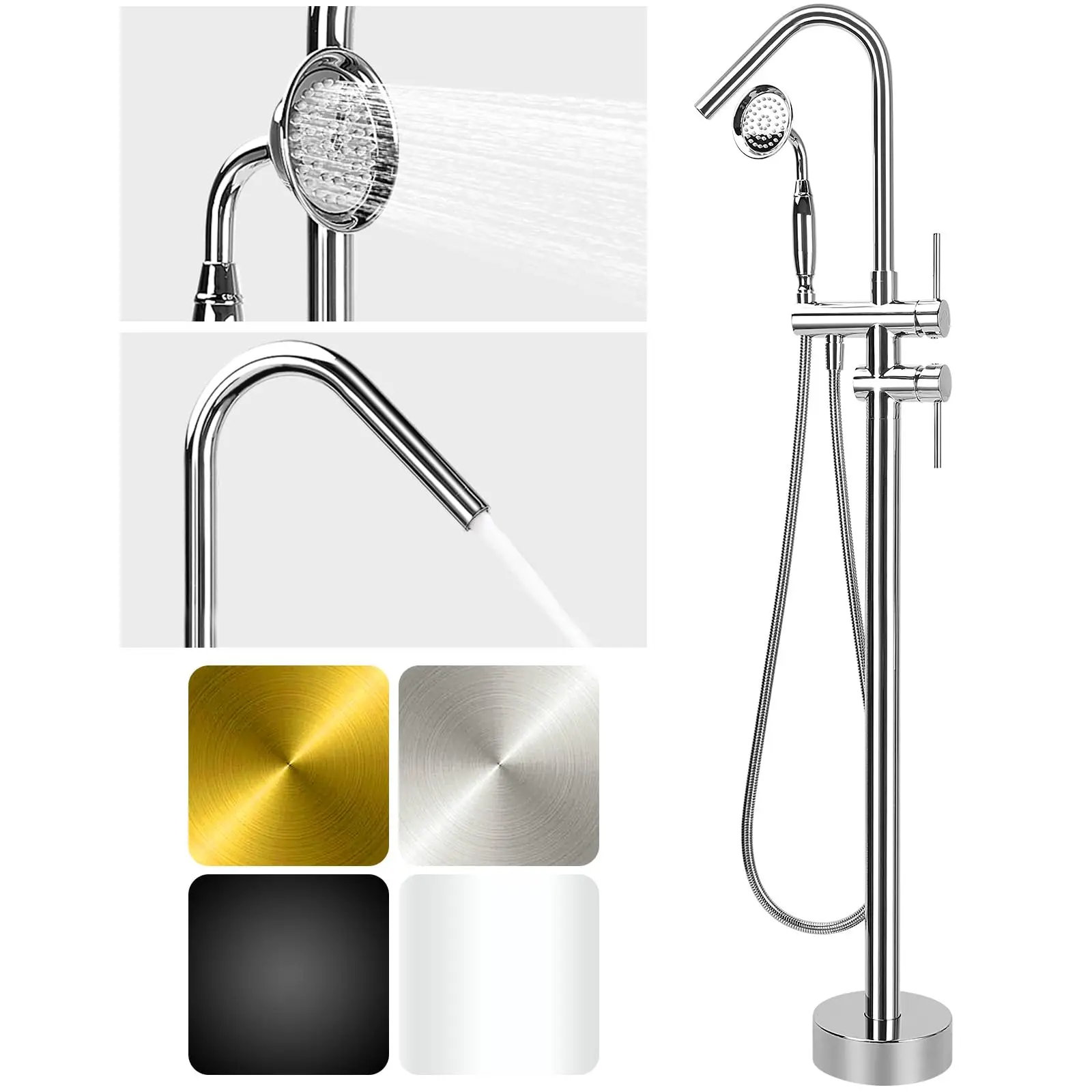 

Freestanding Bathtub Faucet, Free Standing Tub Faucet with Handheld Sprayer,Floor Mounted Tub Filler Swivel Spout Tub Faucet Set