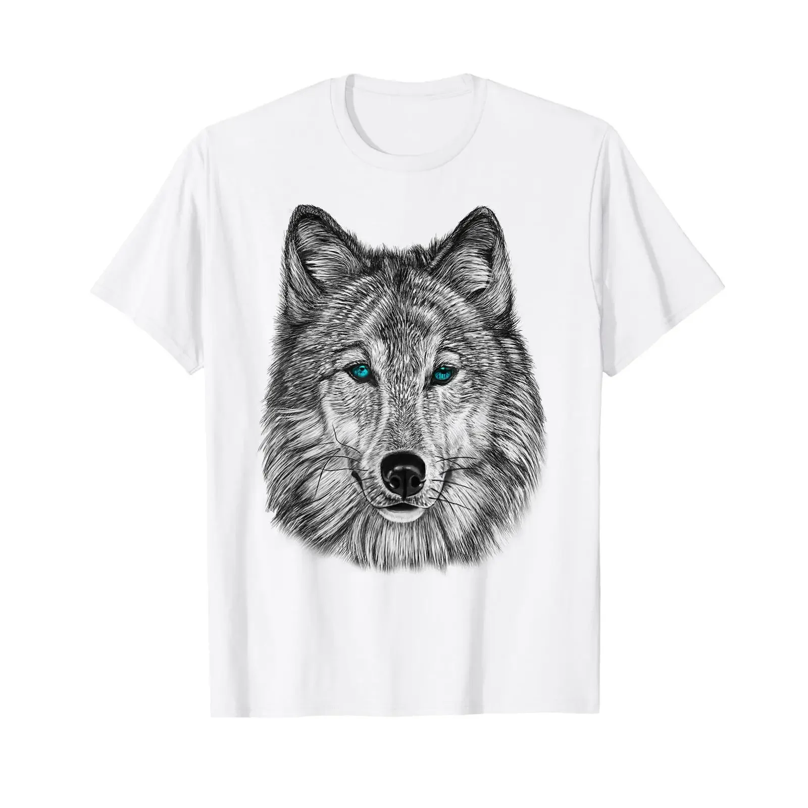 T-shirt vintage noir et blanc imprimé visage de l'œil de loup, légèrement respirant, mode homme, polyvalent et élégant