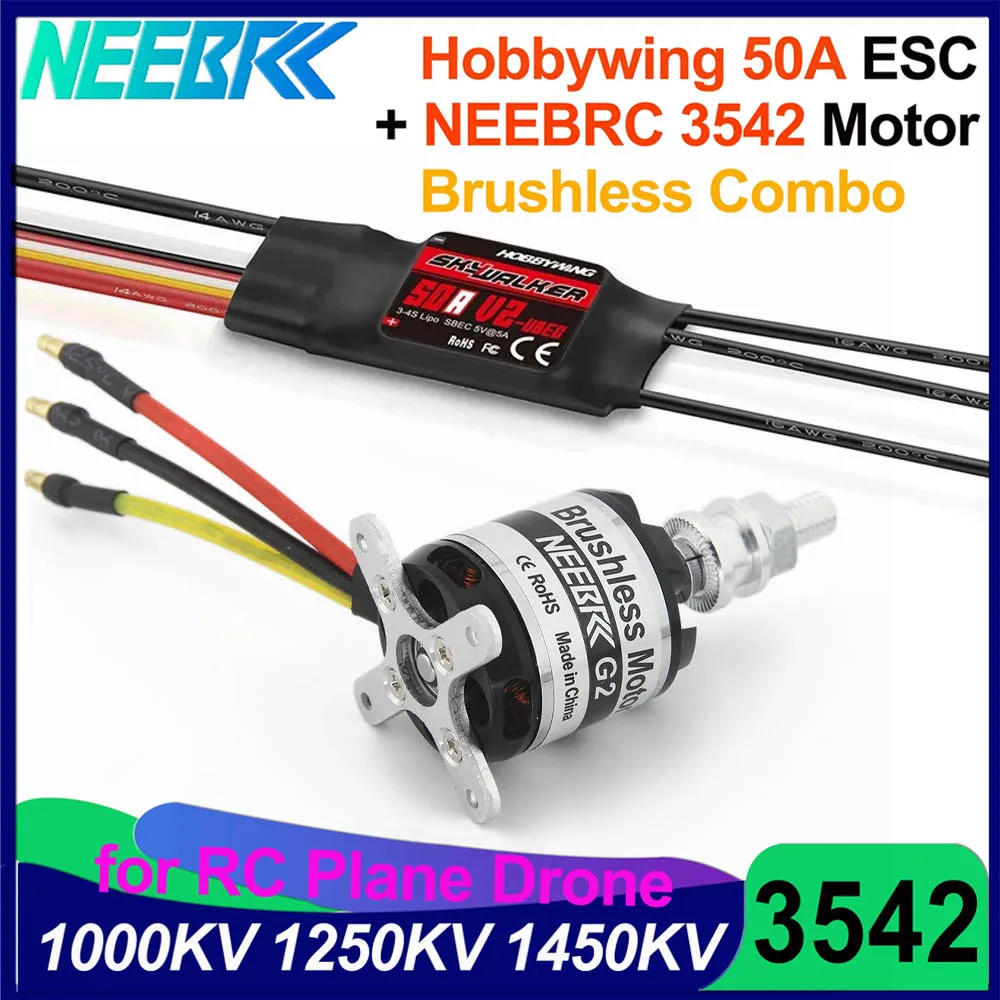 Hobbywing 50A V2 ESC NEEBRC 3542 Brushless Motor 1450KV 1250KV 1000KV Combo 2-4S for RC Fixed-wing Multicopter Drone Plane DIY