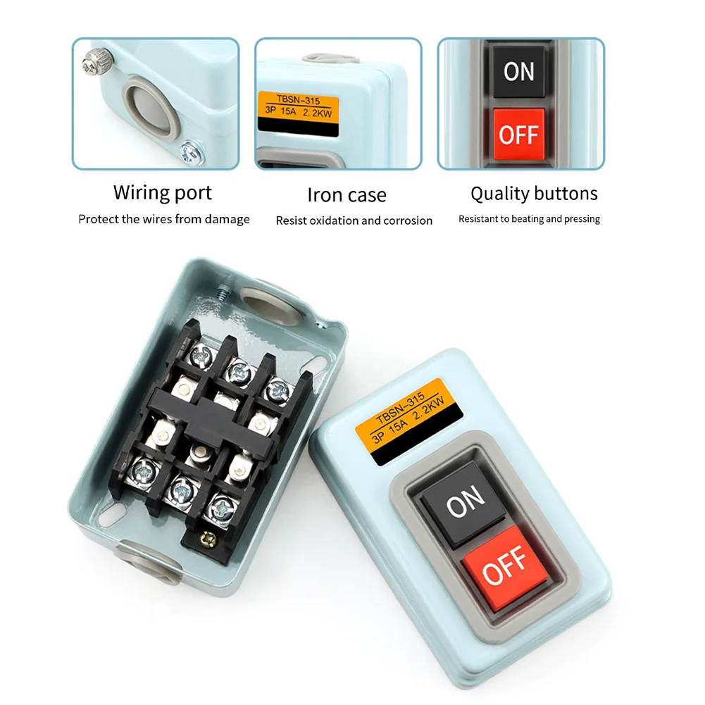 AC220/380V Push Switch Silver Point Power Switch Push Starter TBSN-330 3.7KW Electrical Equipment Supplies