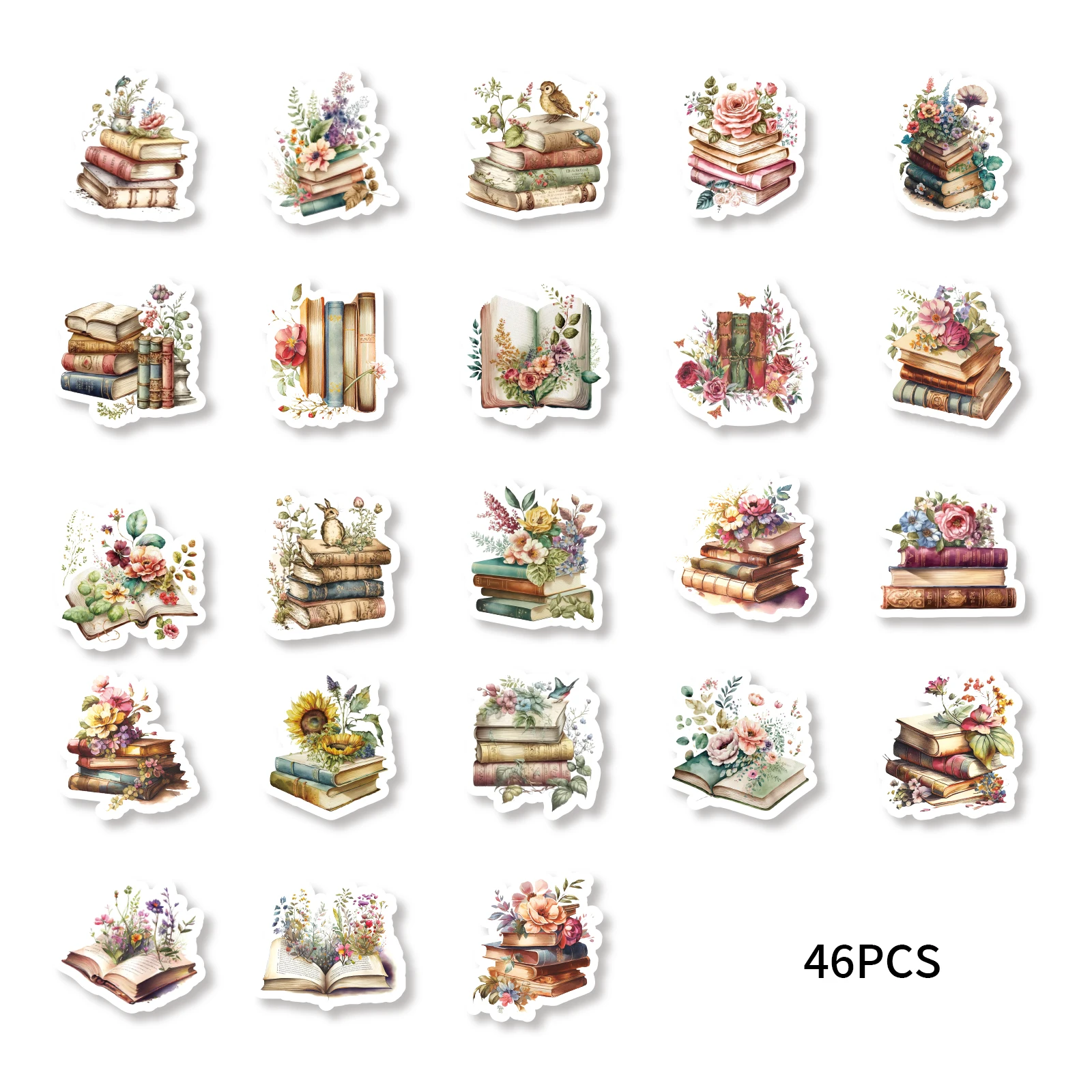 46pcs Book In Flowers Vintage Graffiti Stickers Decorated Notebook Water Cup Suitcase Guitar Classic Toy Scrapbook DIY Decals