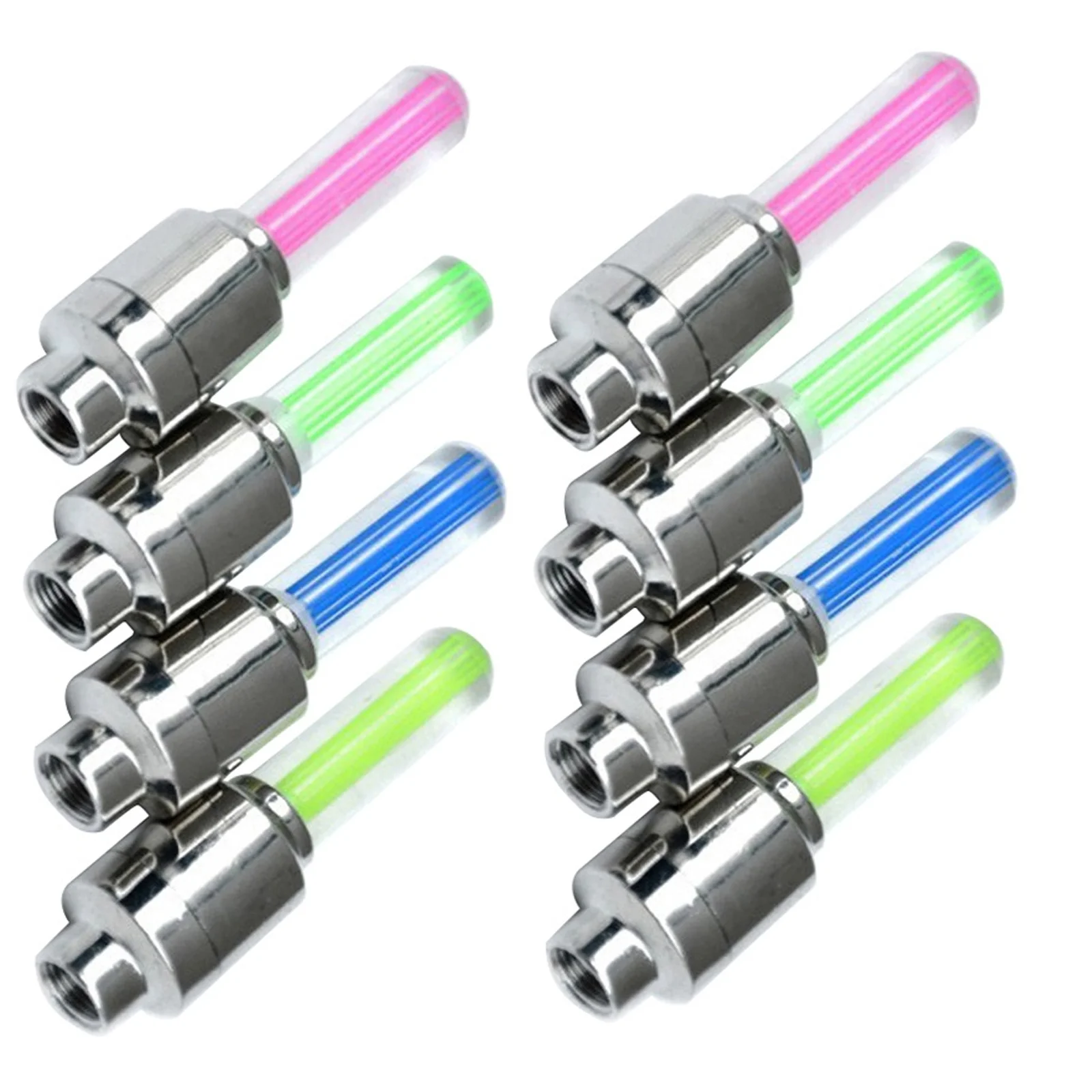 

8Pcs Fluorescent Bike LED Wheel Tire Lights Neon Valve Caps Firefly Flash Spoke Lights Night Visibility Tire Tyre Light