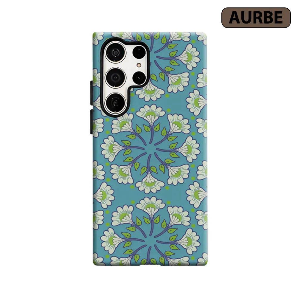 Aurbe Phone Case For Samsung Galaxy S26 S25 S24 S23 Ultra Plus HD Hard Blue Floral Double Layer Film Cover