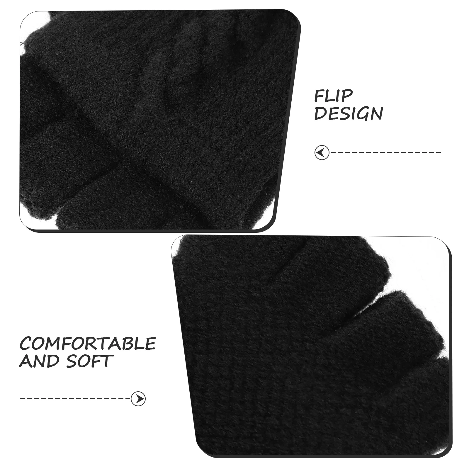 

1 Pair Warm Knitted For Women Convertible Fingerless Mittens Winter Outdoor Use Acrylic Cashmere Blend Touchscreen Compatible