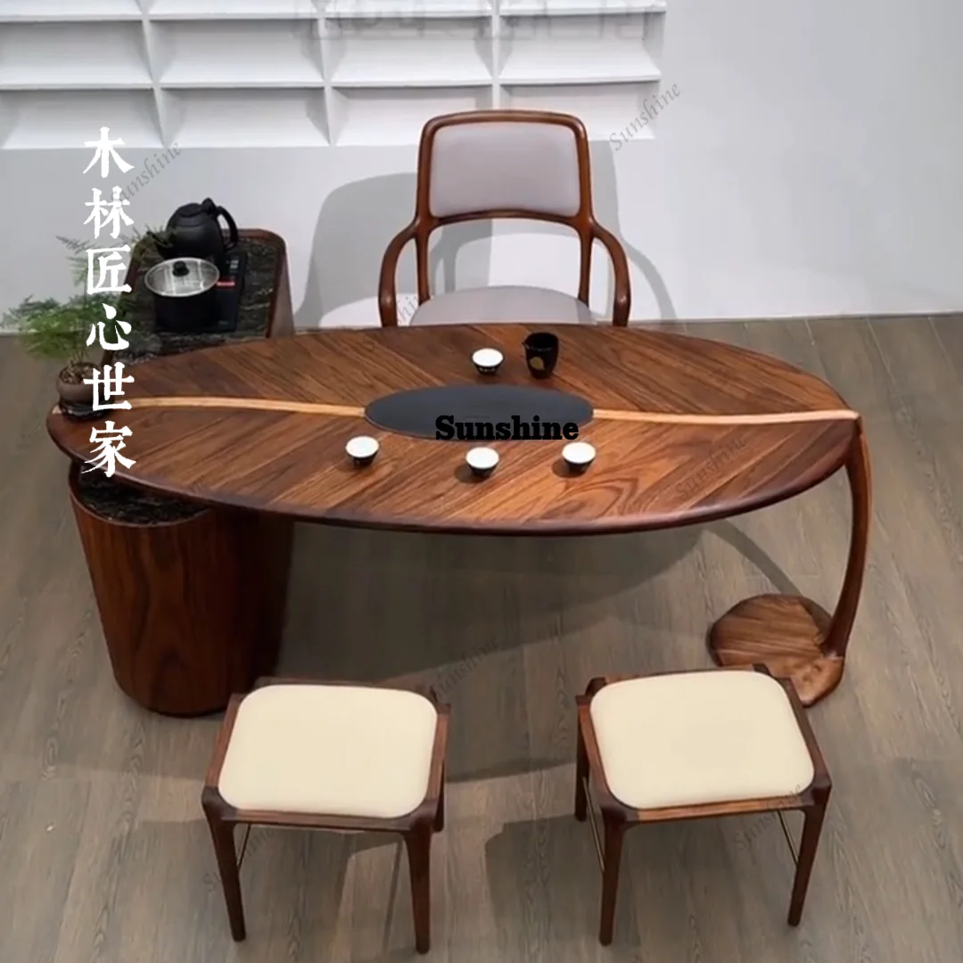 Tea table chair Italian solid wood, living room balcony, simple special-shaped tea table