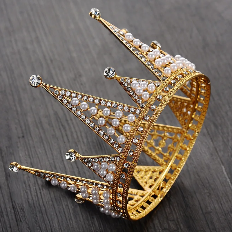 ZANLLOY Cake Baking Tiara Children Birthday Kids Whole Circle Round Crown Bridal Jewelry Wedding Pearl Cake Decoration