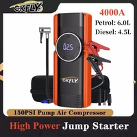 Portable 4000A Car Jump Starter 150PSI Air Compressor 59.2Wh Power Bank Air Pump Tire Inflator Car Ignition Starter Booster