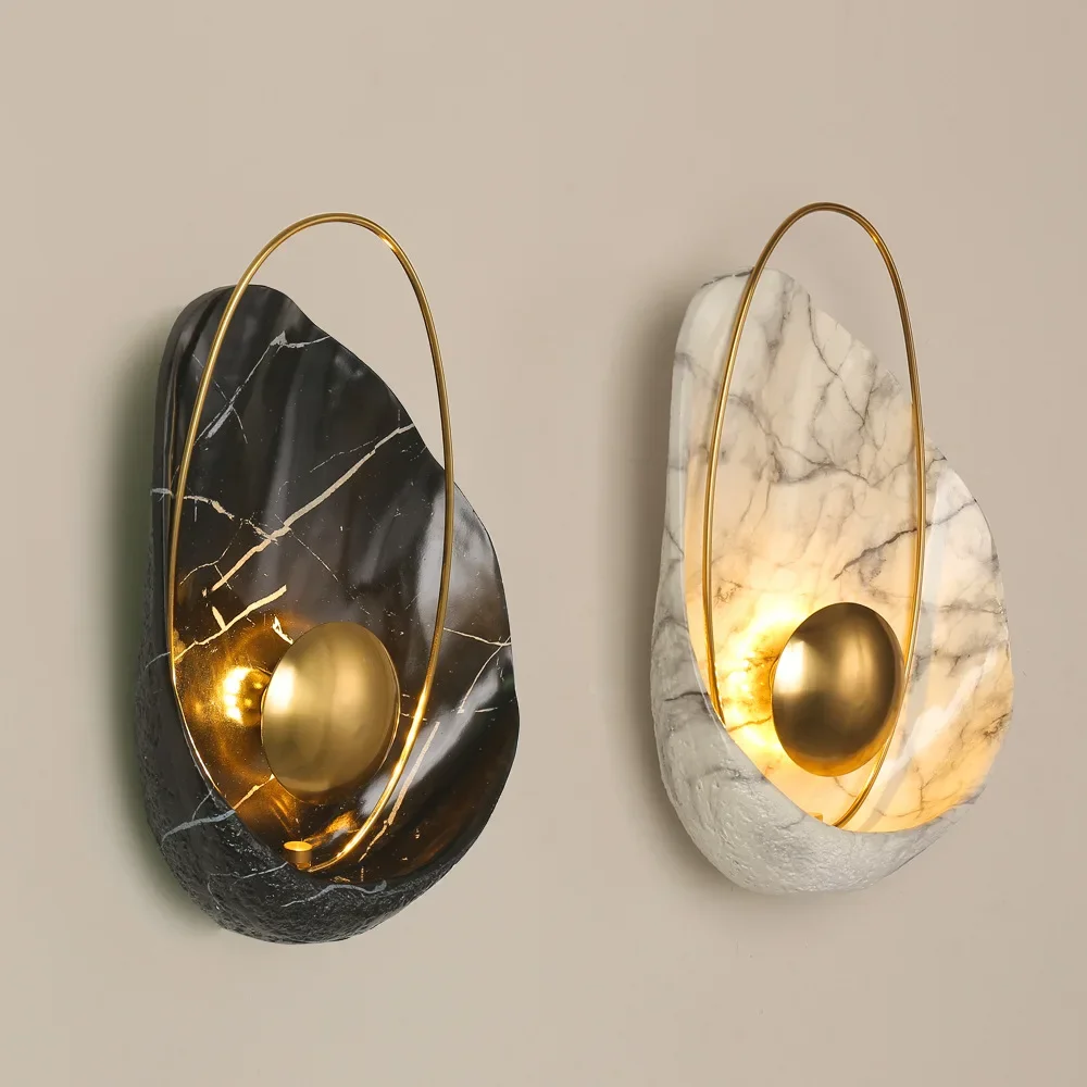 SANDYHA Luxury Wall Light Brass Shells Designer TV Background Lamp For Bedroom Bathroom Dressing Bedside Creative Modern