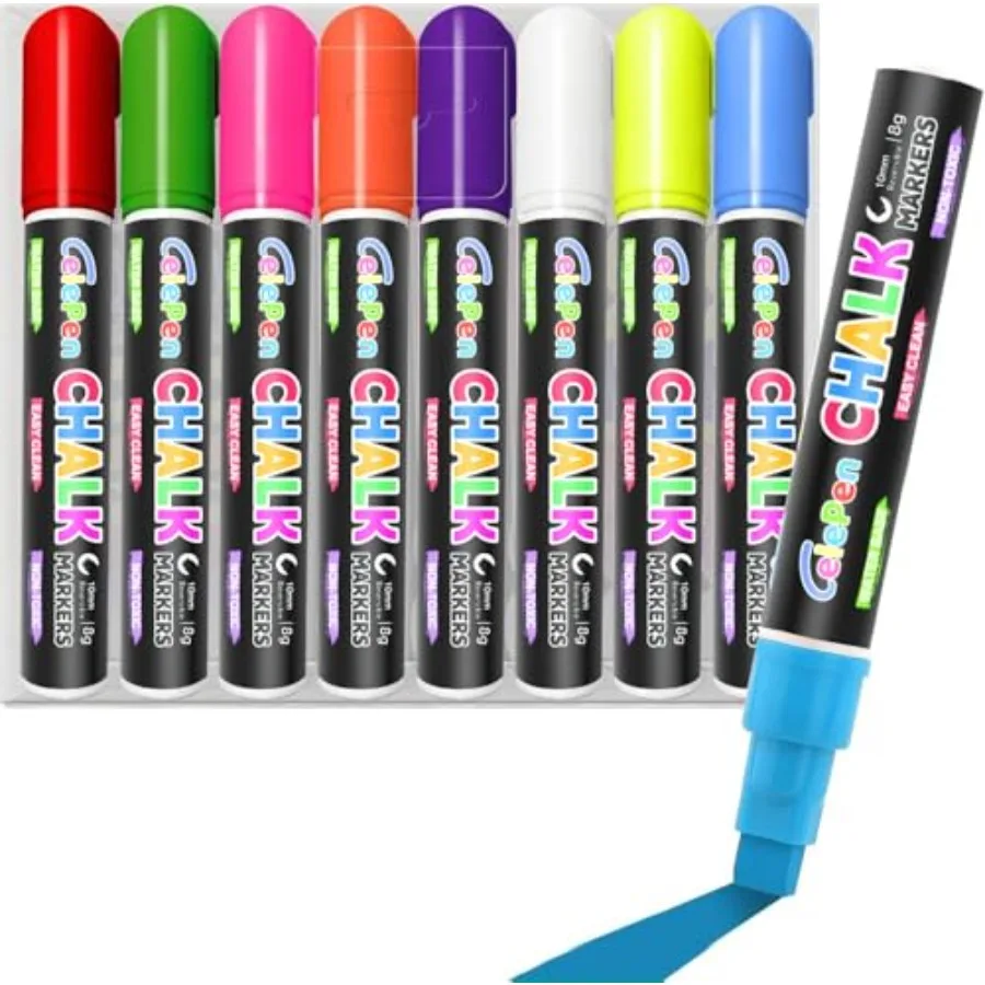 

Window Chalk Markers for Cars Glass Washable, 8 Colors Jumbo Liquid Chalk Marker Pens with 10mm 3 in 1 Nib Wide Tip, Chalkboard