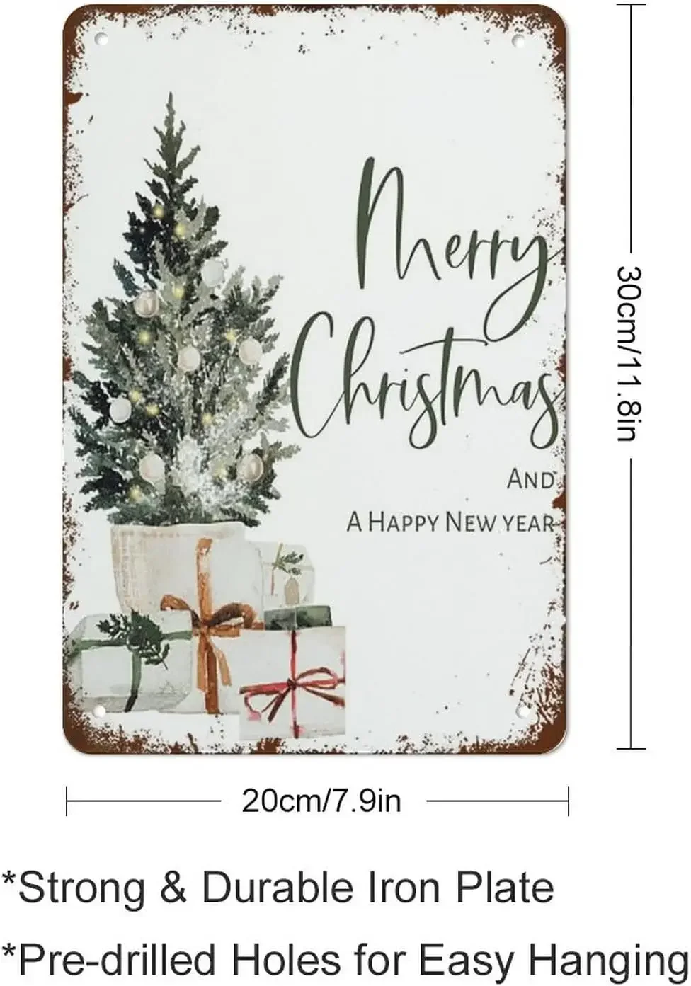 Merry Christmas and A Happy New Year,Christmas Printable,Wall Decor,Christmas Card Retro Metal Tin Sign Vintage Aluminum