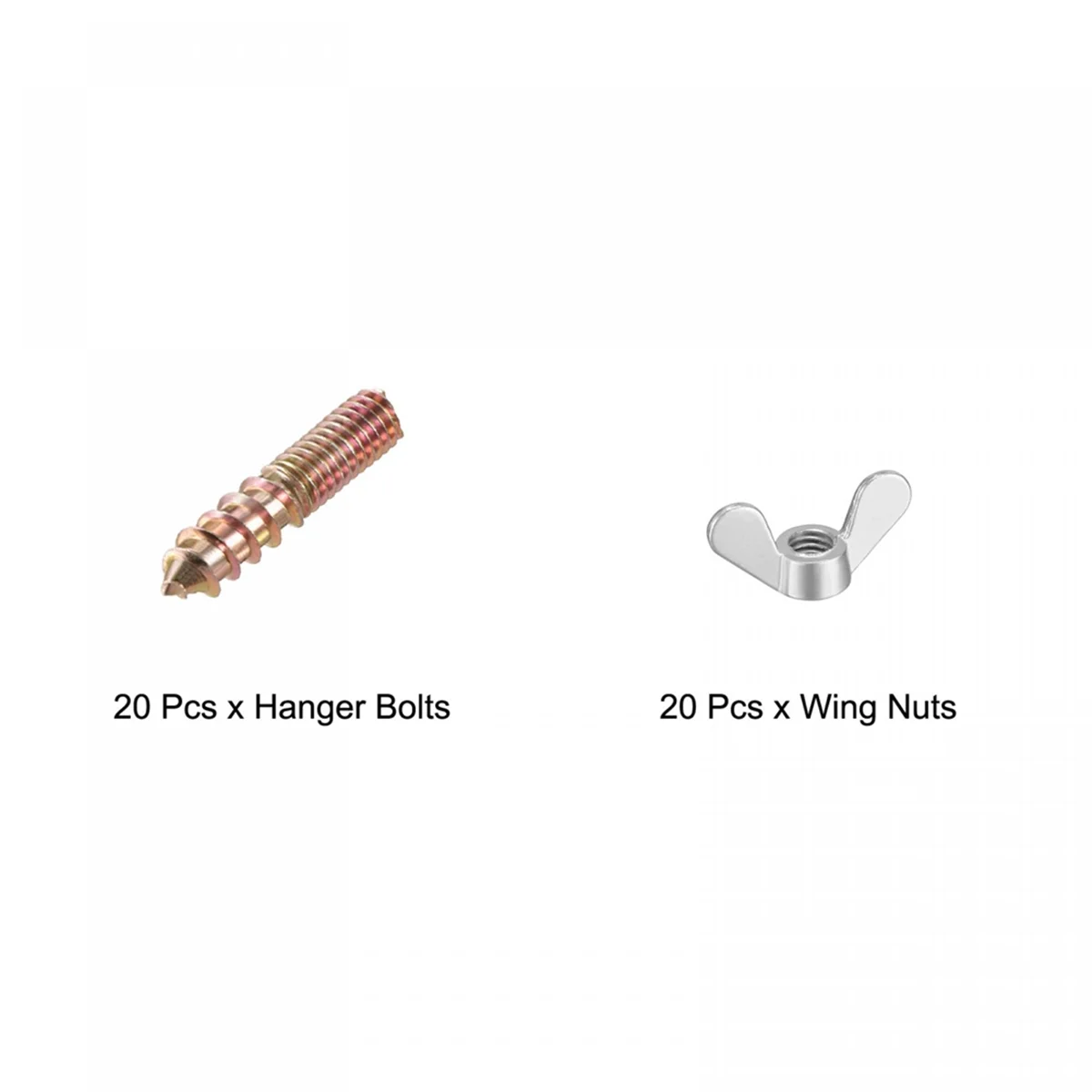 M6 Wing Nuts, Wing Nut, Silver Tone, 20 Pieces & M6X30mm Hanger Bolt, Double Headed Screw, 20 Pieces