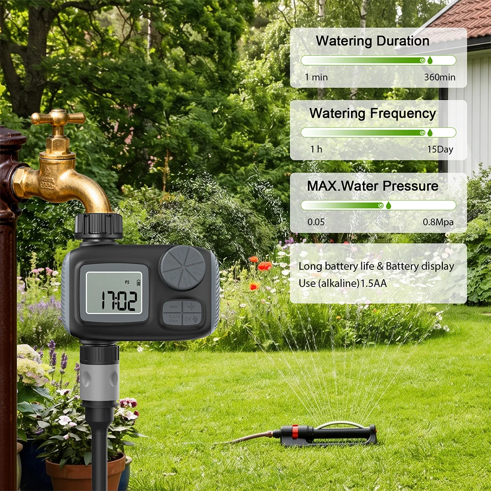 Garden Automatic Water Timer Intelligent Irrigation Watering System Sprinkler Timer Garden Programmer Equipment IPX5 LCD Display