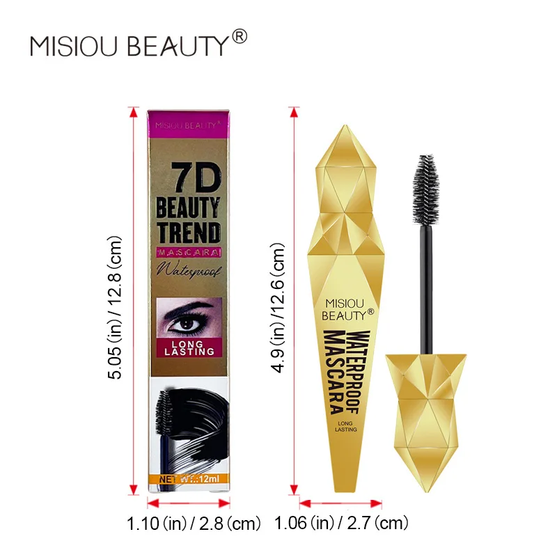 Misiou Beauty มาสคาร่ากันน้ำแบบใหม่ขนตาหนาเรียวยาวแบบหยิกแห้งเร็วแฟชั่นมาสคาร่าสีดำ7D ได้นาน12มล.