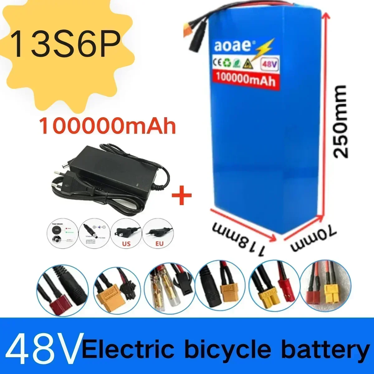 

Brand new 13S6P 48V 100Ah 2000W 18650 lithium-ion battery pack 48V electric bicycle+built-in BMS optional plug