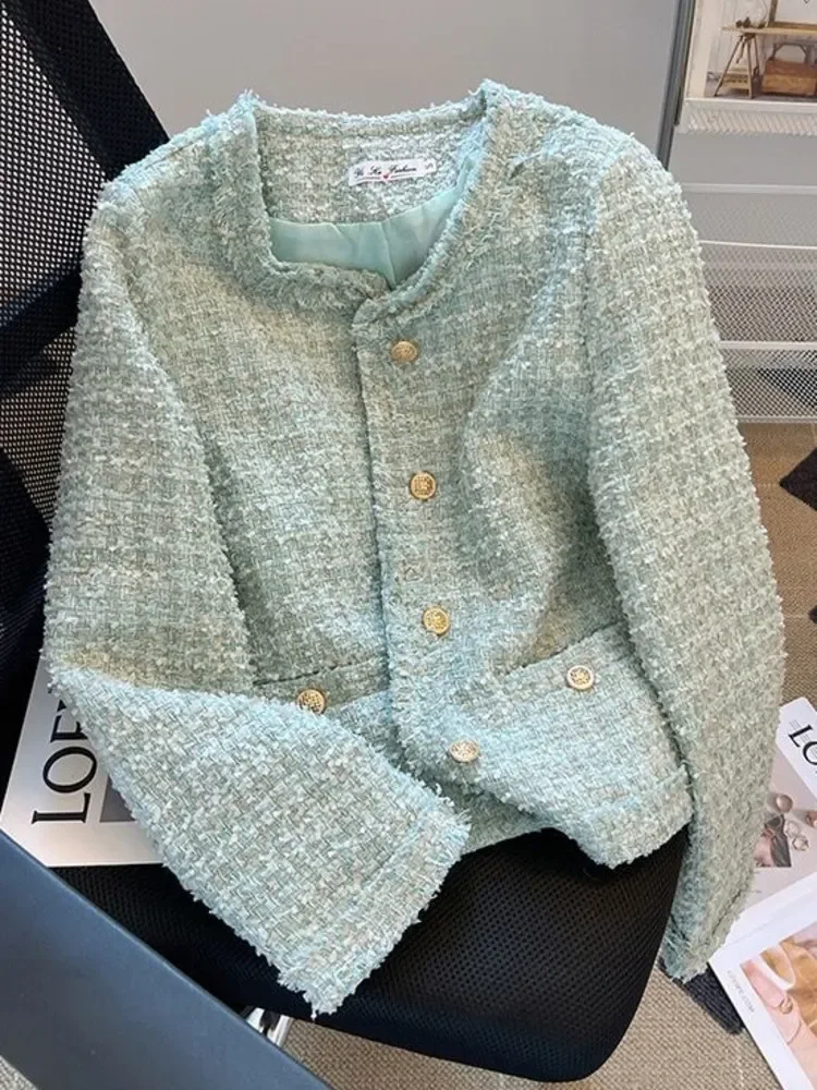 

High Street Elegant Small Fragrance Tweed Jacket For Women Korean Fashion Coats 2023 New Autumn Winter French Vintage Outerwear