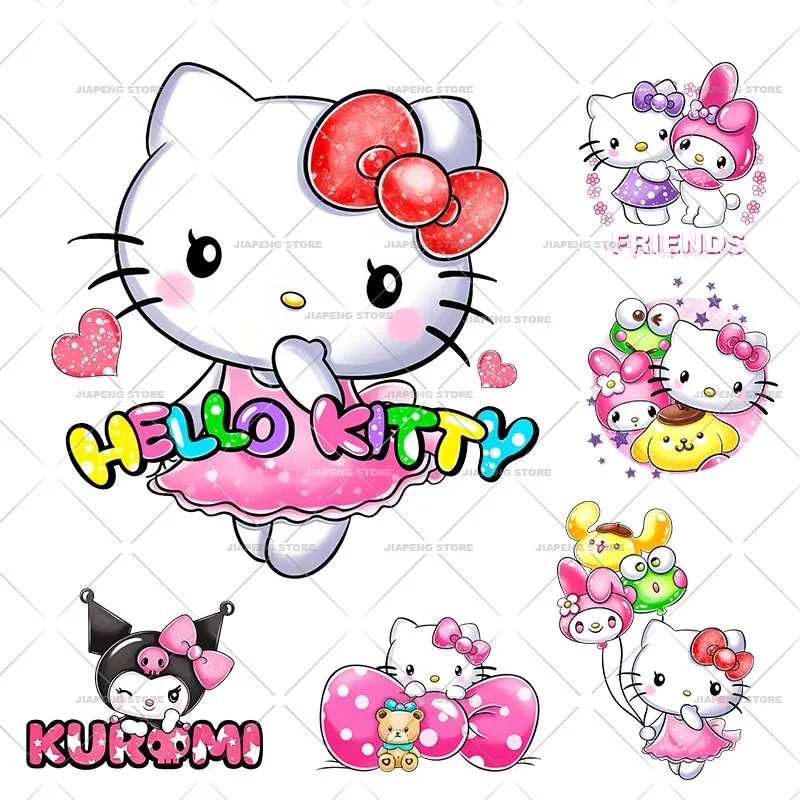 Pegatinas estampadas de Hello Kitty para ropa de bebé, transferencia de calor para planchar, dibujos animados, lindo Kuromi térmico en camiseta de