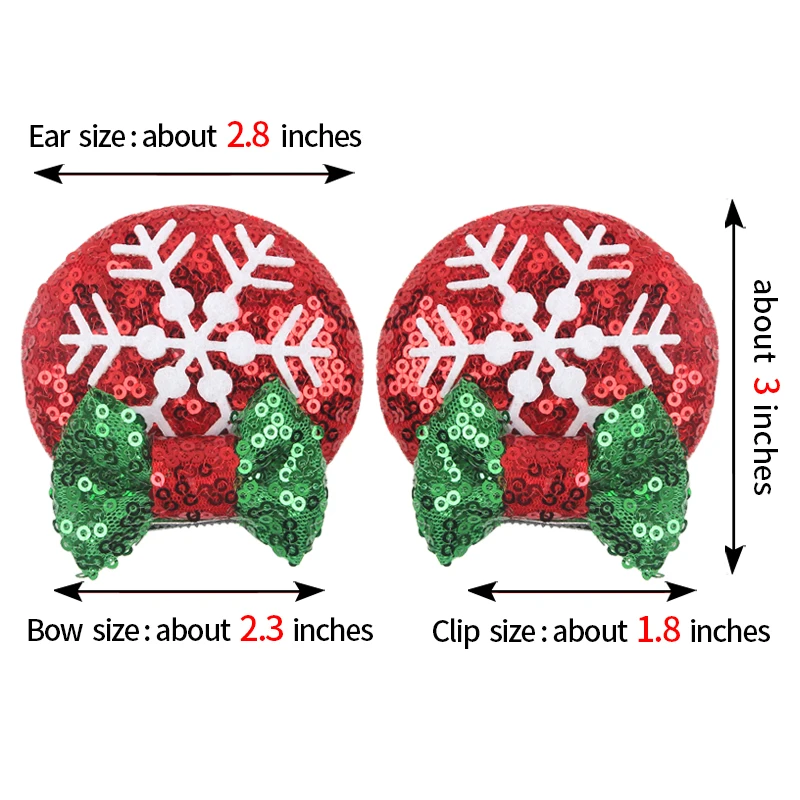 새로운 디즈니 미키 크리스마스 마우스 귀 헤어 클립 소녀를위한 반짝이 활 머리핀 어린이 축제 파티 DIY 헤어 액세서리