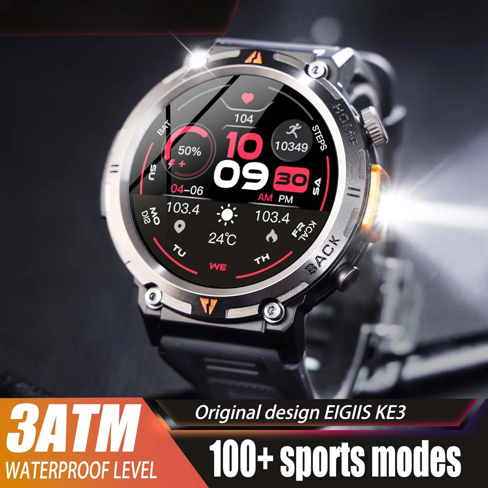 

2025 New Smart Watch Waterproof Original Design for Men Bluetooth Call Health Monitor with Flashlight 100+ Sports Modes