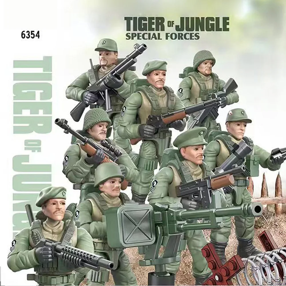 

World Wars United States Army Military Doll Mega Block WW2 1965 America Tiger Of Jungle Special Force Acation Figure Brick Toy