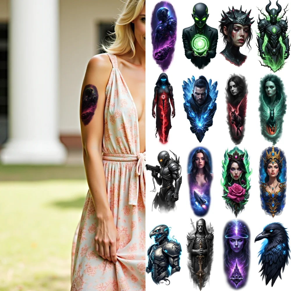 

12pcs Temporary Tattoo Wizard With Unicorn Colorful Realism Pegasus Child Waterproof Long-lasting Body Stickers Druid For
