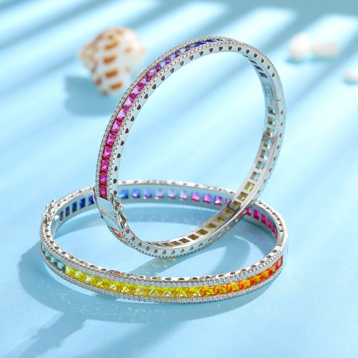 

S925 Silver Synthetic Fancy Sapphire & Lab-Grown Paraiba Tourmaline Bracelet, Cultured Multi-Gemstone Jewelry Gift