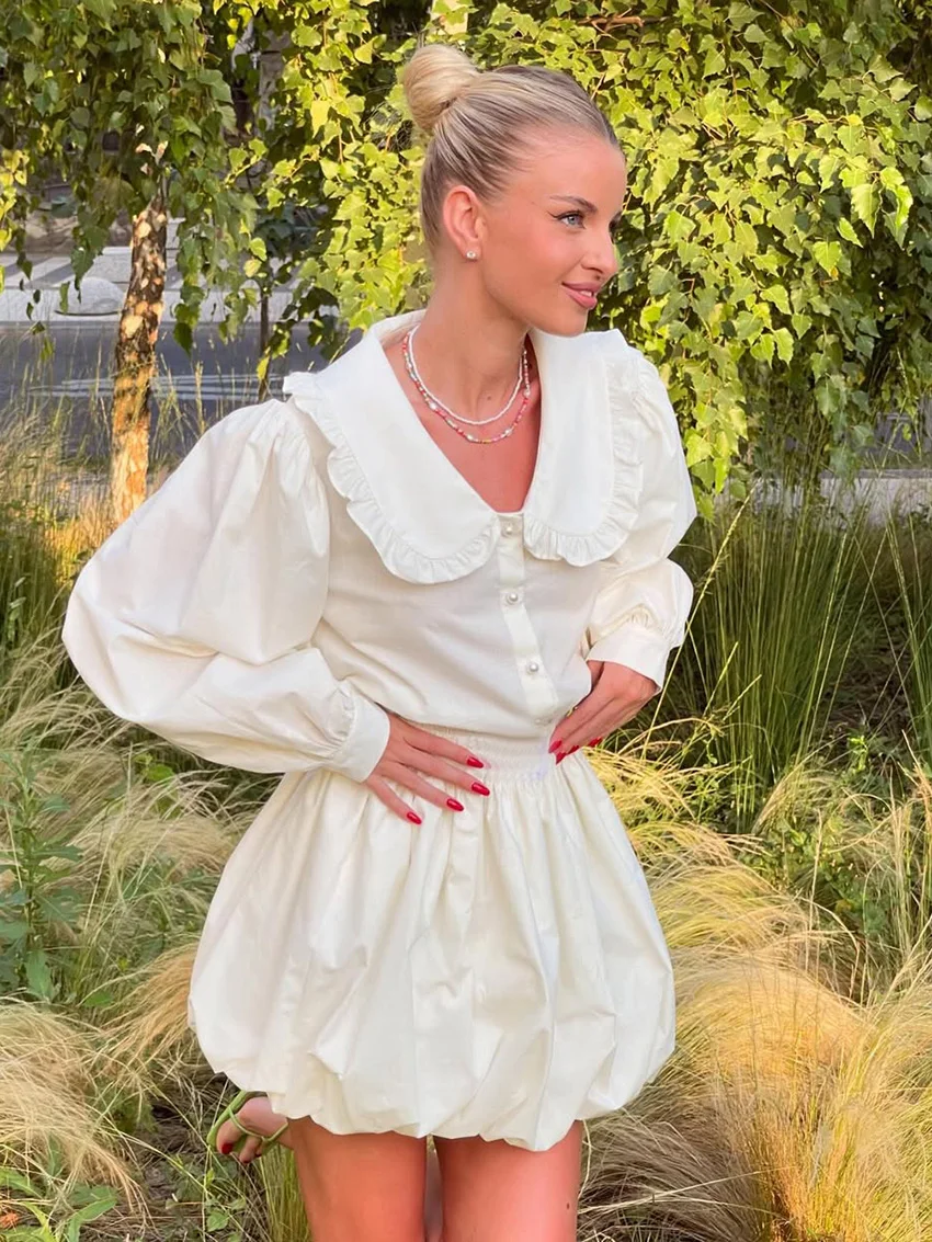 Marthaqiqi ملابس نوم نسائية غير رسمية مجموعة بدوره إلى أسفل طوق منامة طويلة الأكمام ملابس خاصة التنانير القطن المرأة ثوب النوم 2 قطعة دعوى