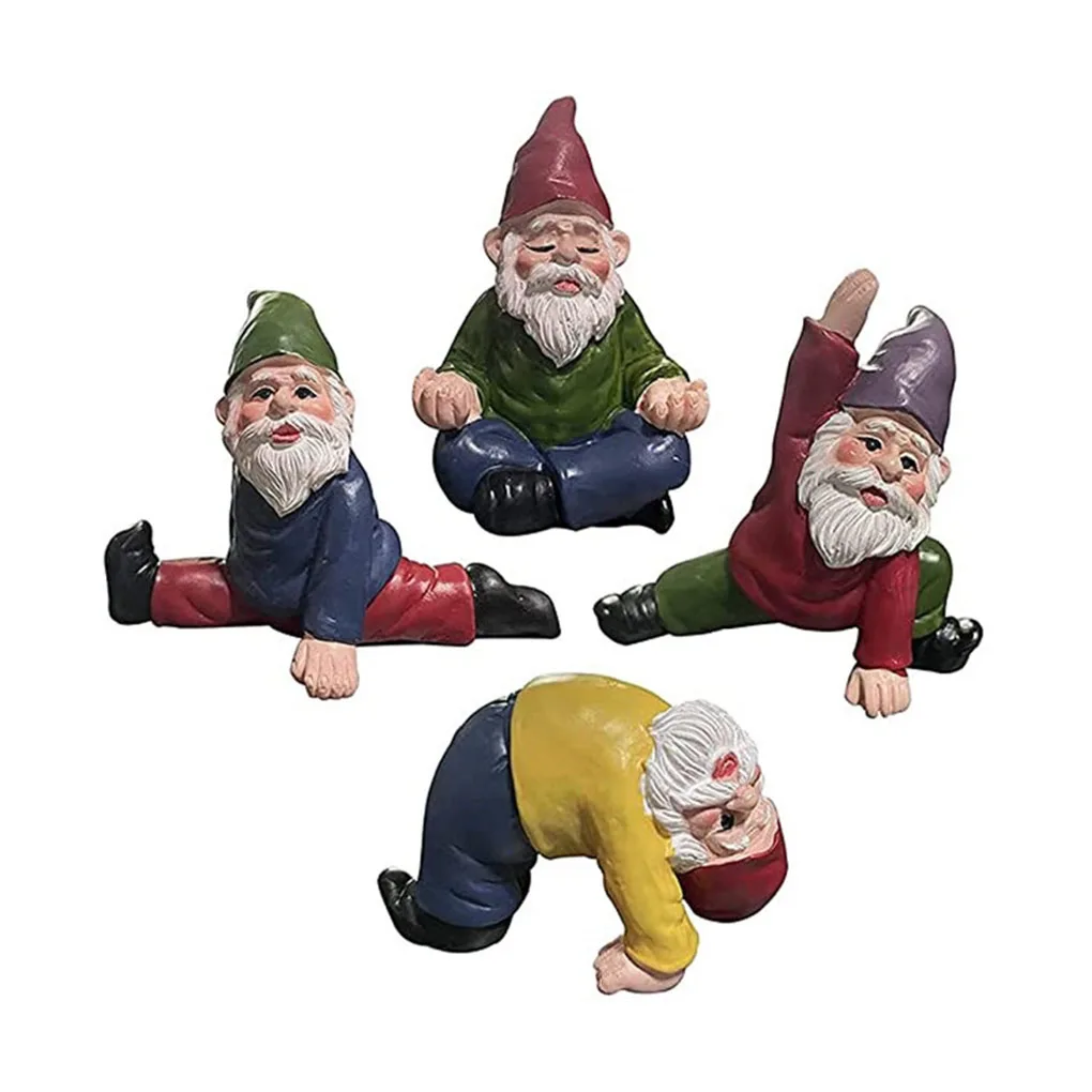 4PCS(1SET)Yoga Dwarf Drunken Elf Creative Gnome Gifts Dwarf Resin Ornaments Figurine Sculpture for Room Outdoor Decor