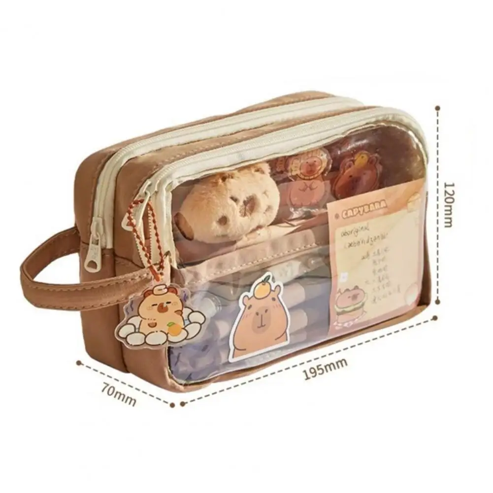 1 Set Pencil Case Set with Bonus Doll Stickers Waterproof Multi-Level Compartments Pencil Pouch Capybara Doll Pencil Bag