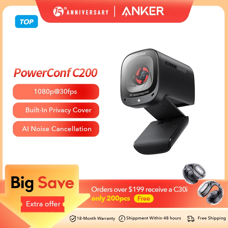 Anker PowerConf C200 2K Webcam for Laptop Computer mini usb web camera Noise Cancelling Stereo Microphones web cam