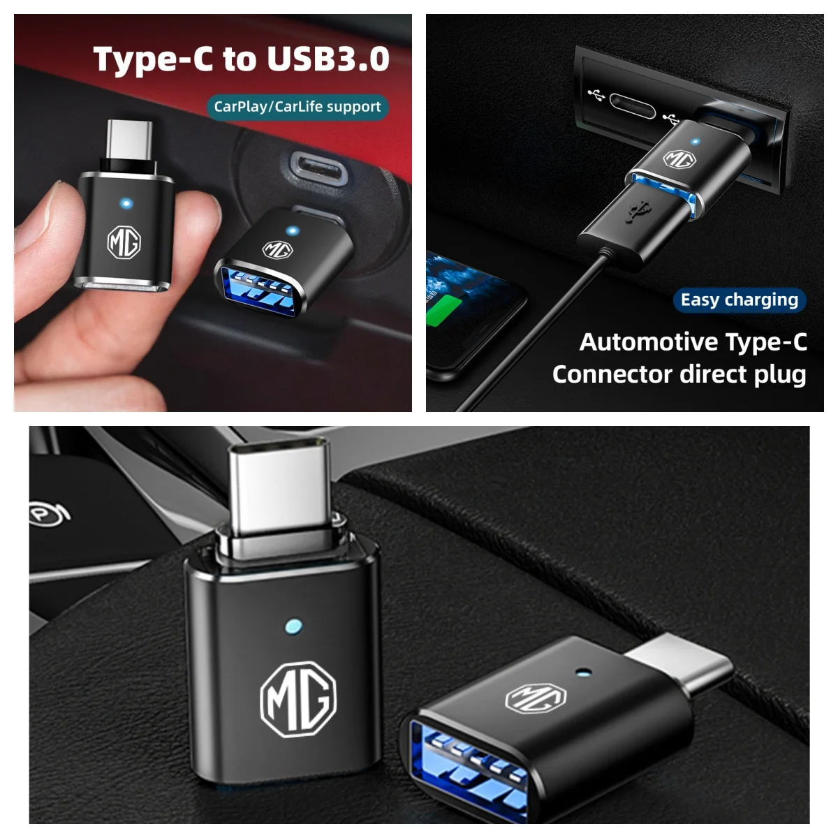 1Pcs Type C To USB 3.0 Adapter For MG4 MG ZS MG HS MG5 MG7 Car OTG Converter Auto Interior Accessories