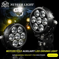 Motorcycle Spot LED Driving Light 70W 6000K Super Bright with Mounting Bracket IP68 Waterproof Motorbike Auxiliary Work Lamps