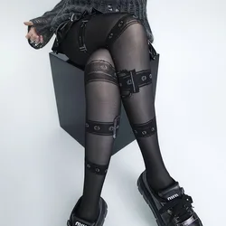 Women Sexy Black Stockings Leg Ring Jacquard Gothic Punk Y2k Printed Tights Waist Nightclub Party Tights Lingerie Pantyhose