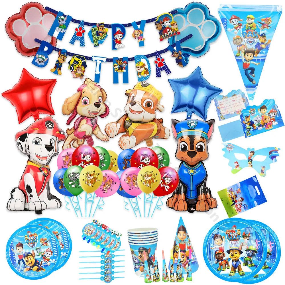 Cartoon PAW Patrol 1-9th Foil Ballon Set Children Birthday Party Supplies 1 Year Old Anniversary Tableware Party Supplies Decor