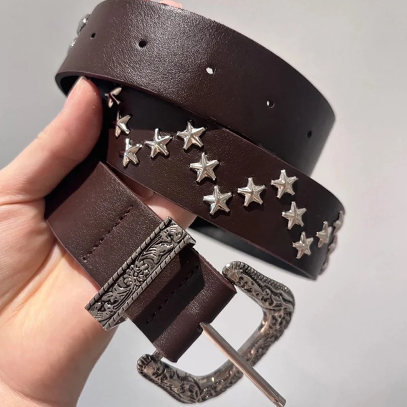 

Hip Hop Punk Wide Belt Women PU Leather Star Rivet Gothic Black Pin Buckle Waistband Fashion Streetwear Adjustable Vintage Belt