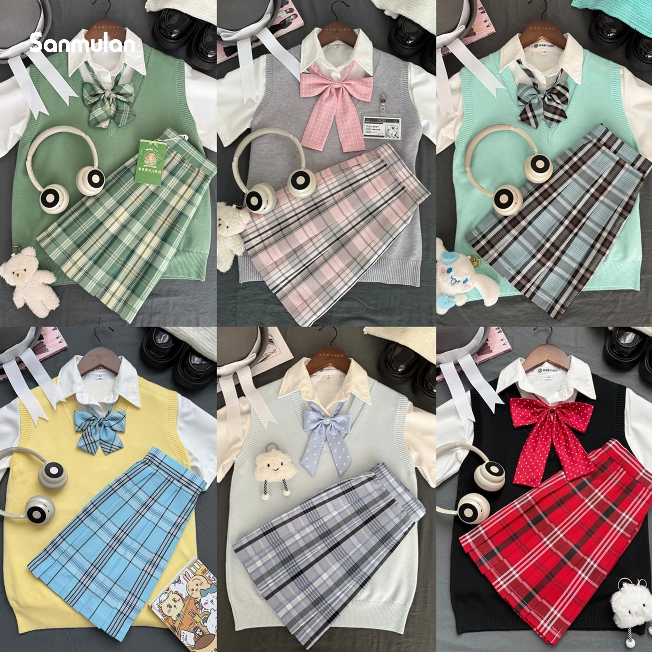 japanese-korean-style-four-piece-jk-uniform-set-plaid-skirt-sweater-vest-shirt-and-schoolgirl-style-for-spring-summer-layering