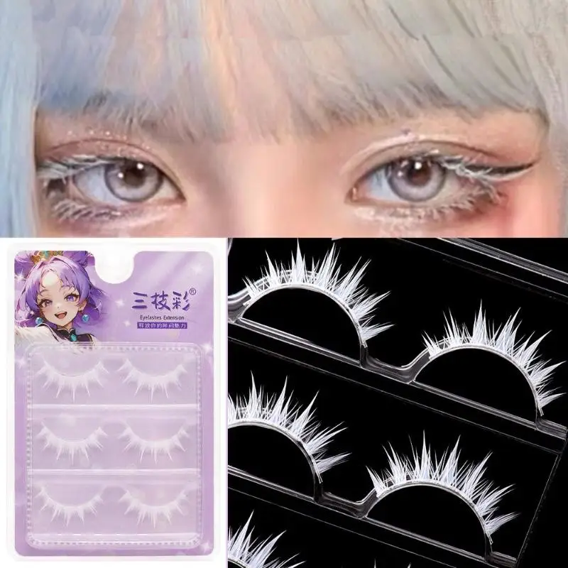 Faux cils blancs, 3 paires, style à bandes croisées, pour un maquillage de cosplay longue durée