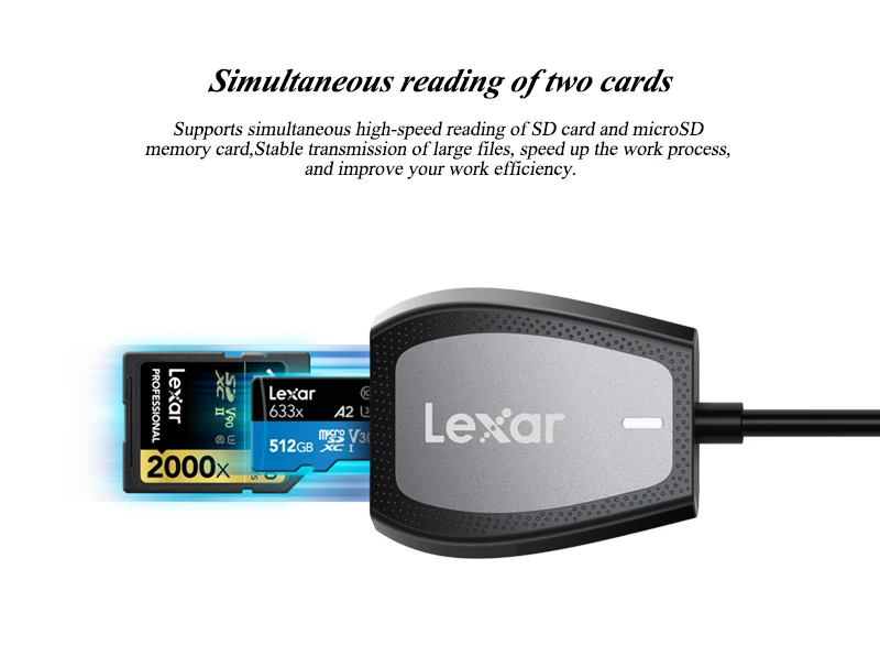 Original Lexar Professional RW470 USB3.2 Gen1 Typ C Kartenleser Dual Slot Reader Unterstützung Micro SD Karte SD Karte Lesen Max 312 MB/s – Detail 5