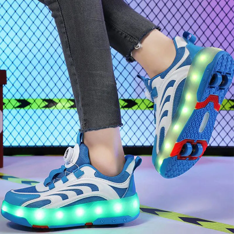 Kids Roller Shoes 4 Wheels LED Colorful Girls Boys Roller Skates Sneakers Can Charge Children Party Birthday Christmas Gift