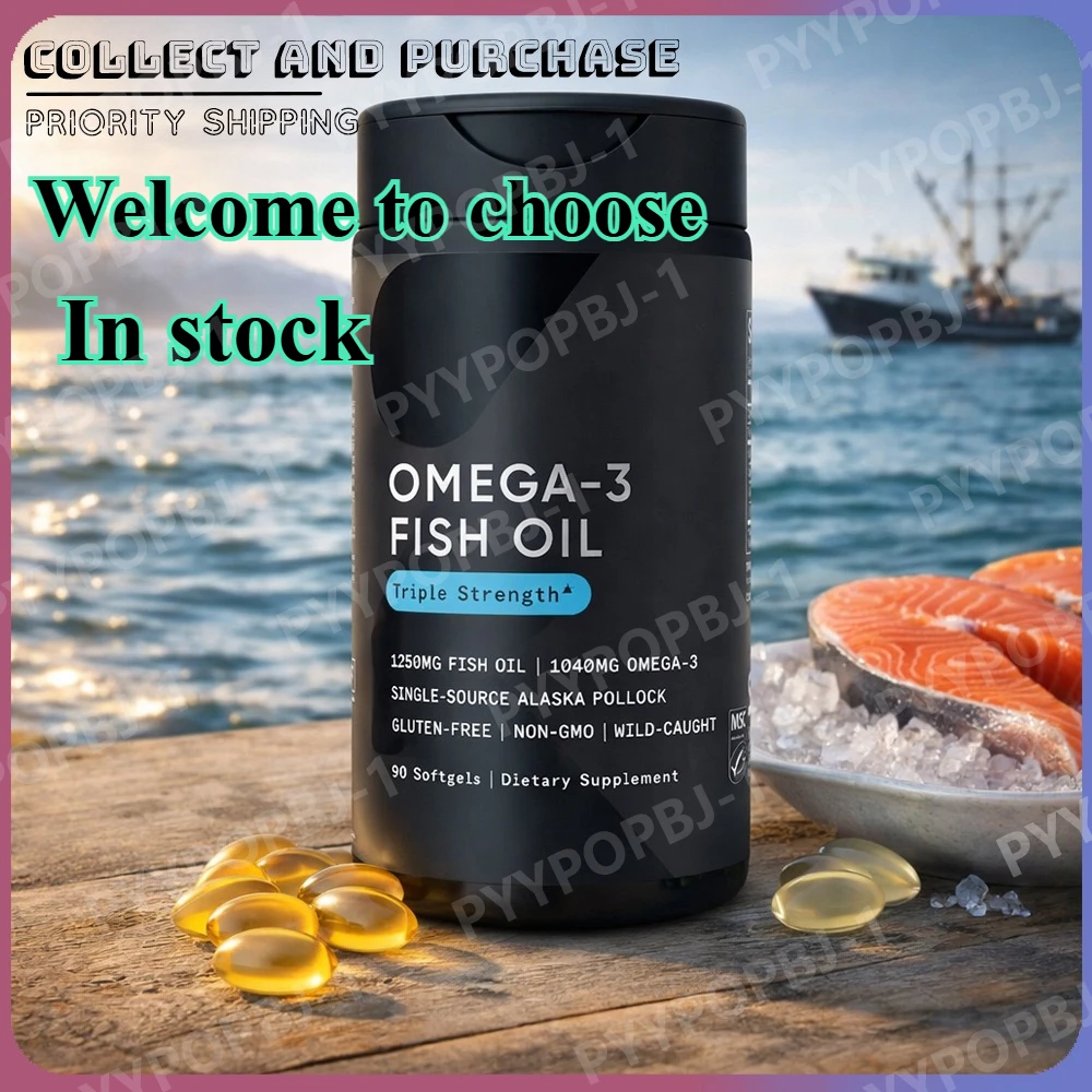 

Omega-3 Fish Oil Softgels with Wild Alaska Pollock extract Daily Nutritional Supplement health support 90 capsules per bottle