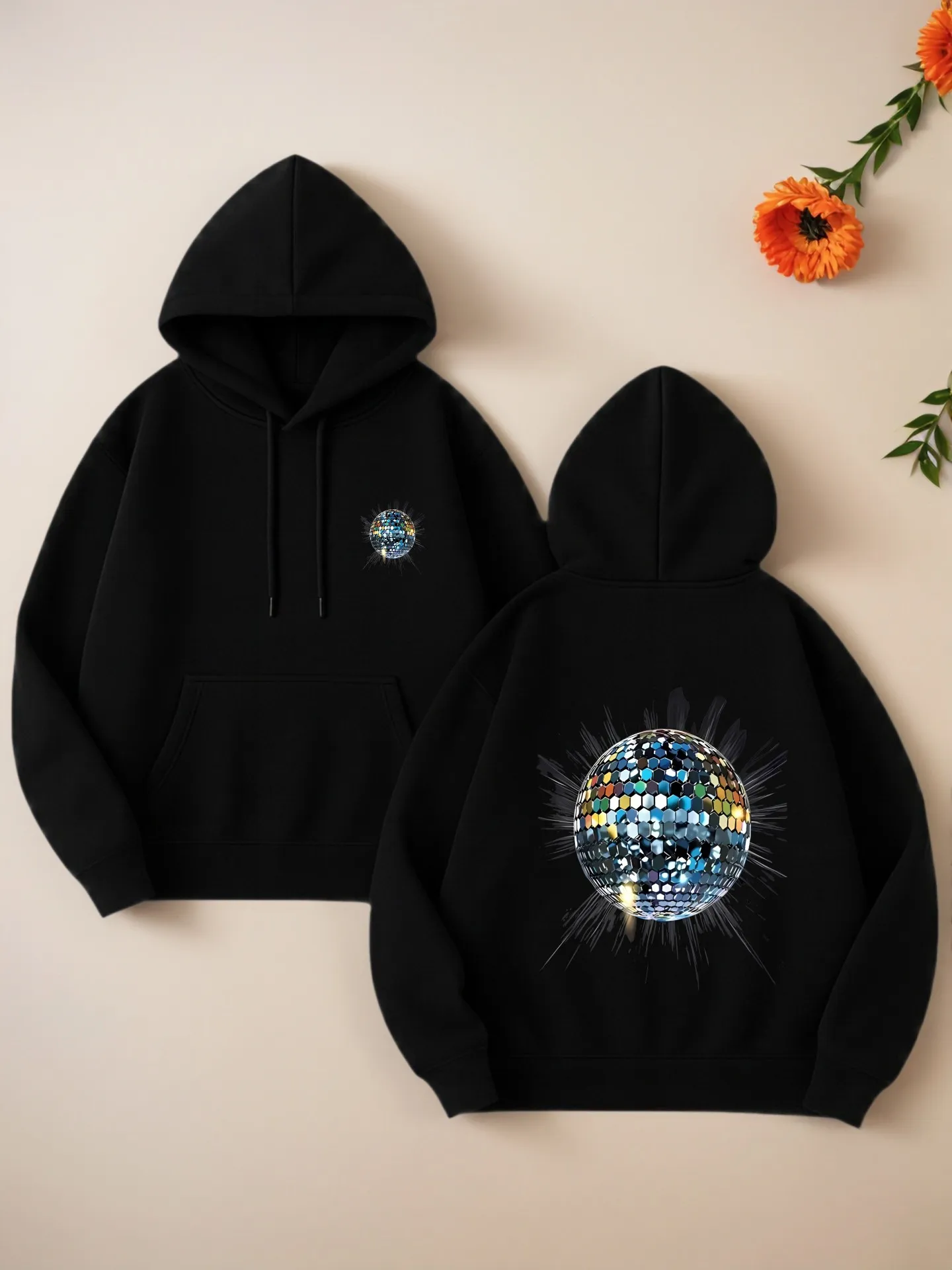 

Graphic Hoodie Women, Disco - Ball Print, Aesthetic Style, Soft Fabric, Casual Everyday Wear, For Young Men