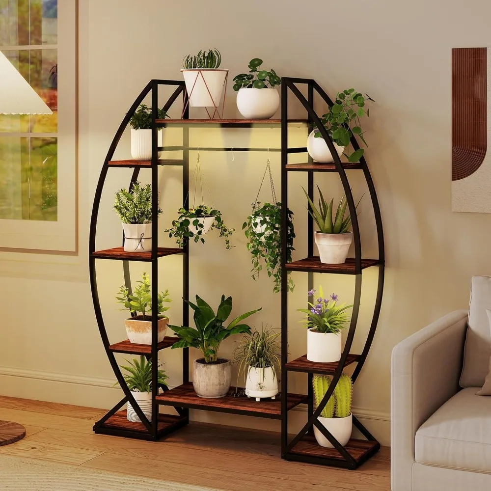

Plant Stand Indoor with Grow Lights,10-Tier 63 Tall Metal Plant Shelf for Multiple Plants,Decorative Curved Large Flower Display