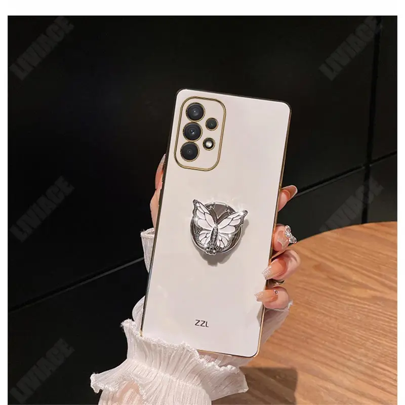 Butterfly Ring Phone Holder Plating Case for Samsung Galaxy A53 A52 A52S A73 A33 A72 A32 4G 5G A51 A71 A12 A22 M32 Stand Cover